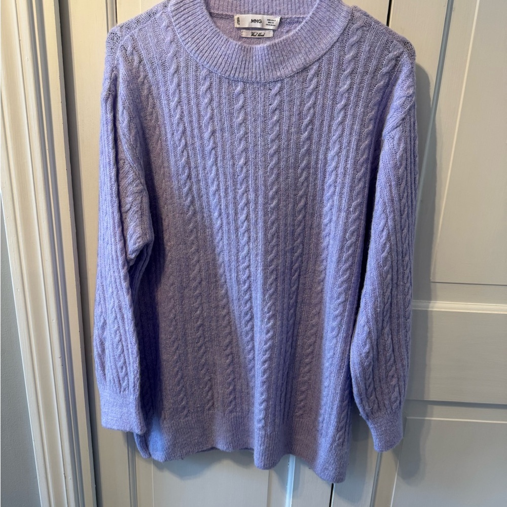Mango Lavender Cable Knit Sweater EUC